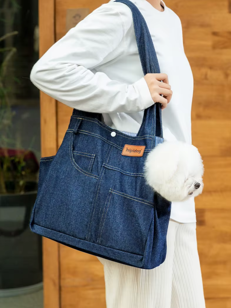 ძაღლის/კატის გადასაყვანი ჯინსის ჩანთა