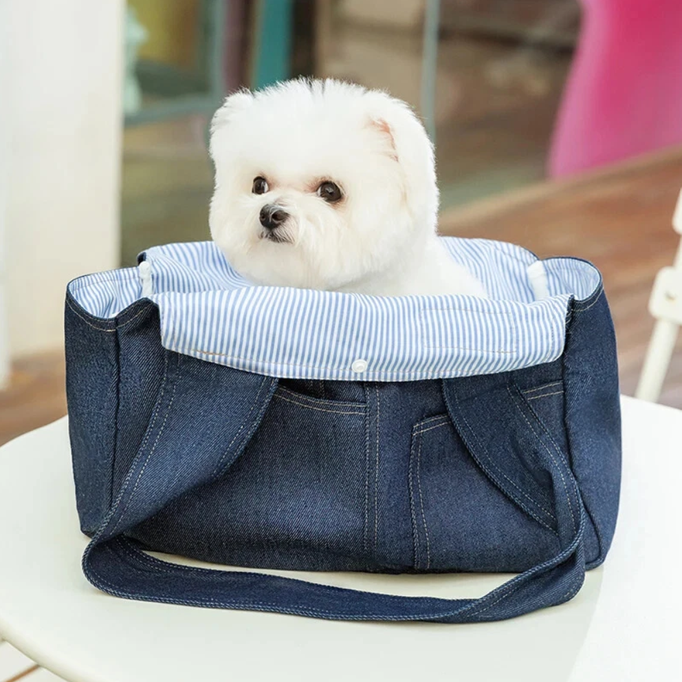 ძაღლის/კატის გადასაყვანი ჯინსის ჩანთა