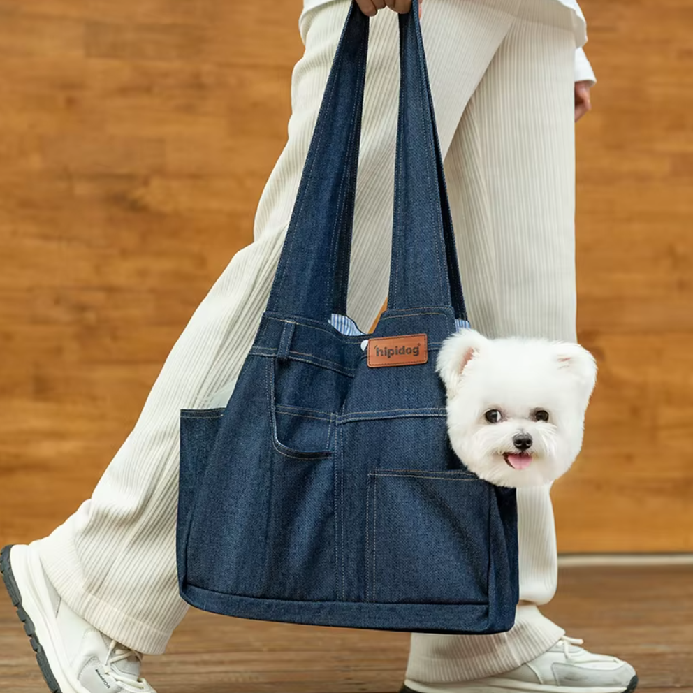 ძაღლის/კატის გადასაყვანი ჯინსის ჩანთა