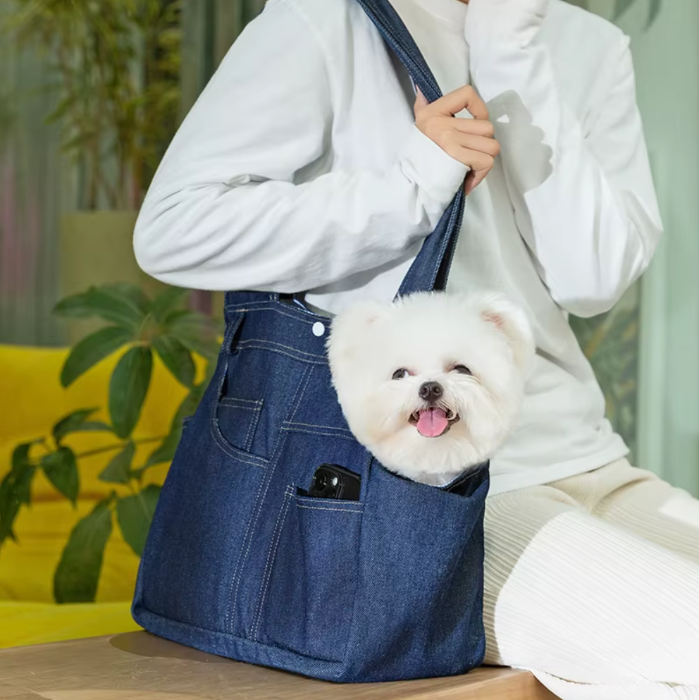 ძაღლის/კატის გადასაყვანი ჯინსის ჩანთა
